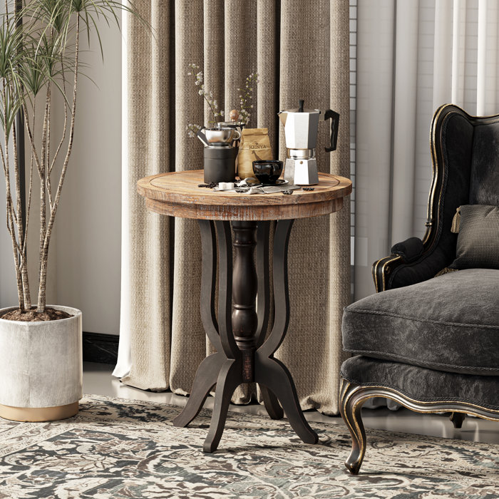 Gracie Oaks Martinis Rustic Farmhouse End Table, Natural Top Side Table